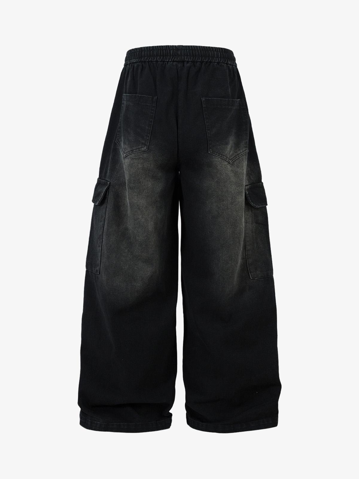 Washed Multi Pocket Drawstring Cargo Jeans 