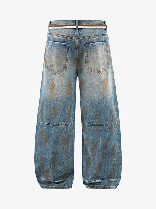 Retro Ink-Splashed Ripped Jeans 