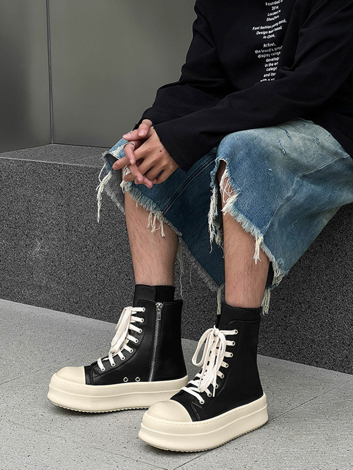 Rubber Sole High-Top Side Zipper Platform Sneakers - 2273 