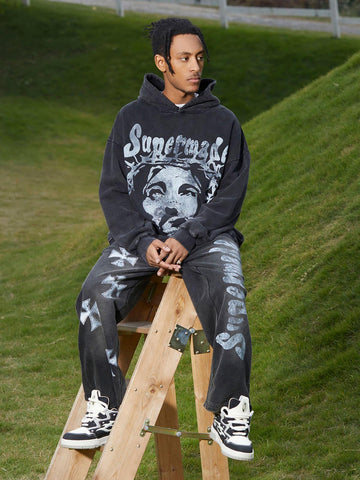 Thesupermade Heavy Washed Jesus Graphic Hoodie - 1973 