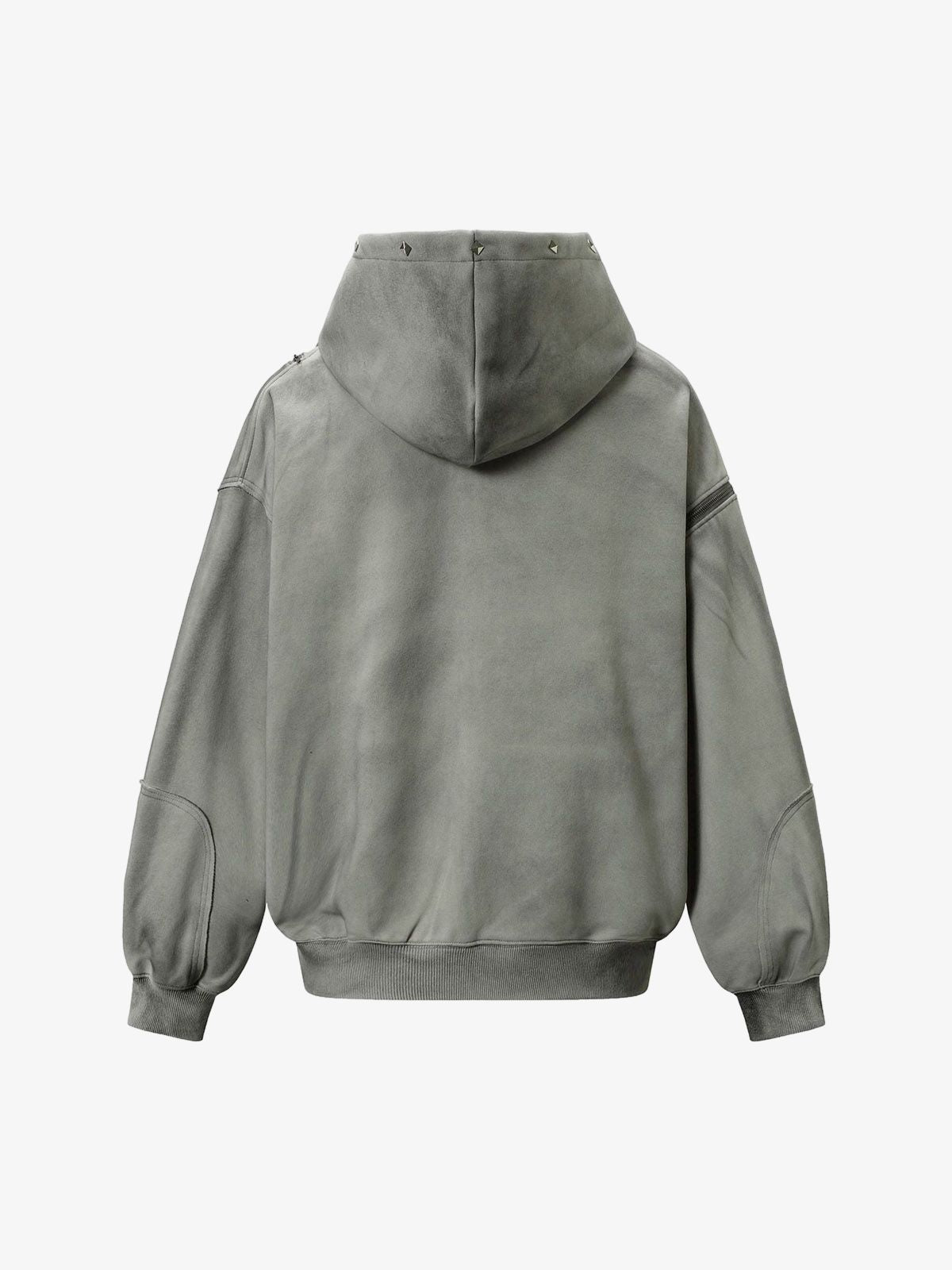 Street Washed Distressed Stitching Rivet Hooded Jacket 