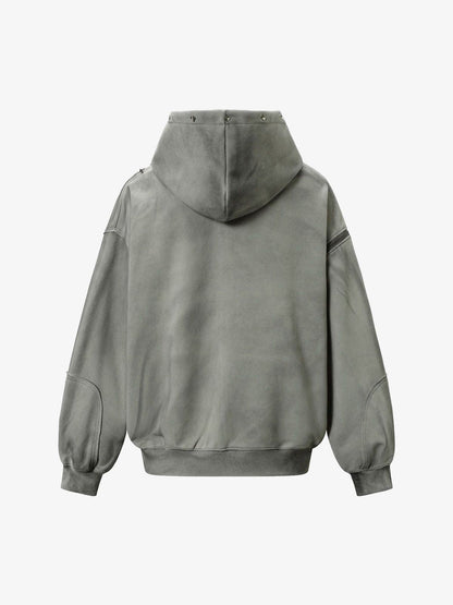 Street Washed Distressed Stitching Rivet Hooded Jacket 