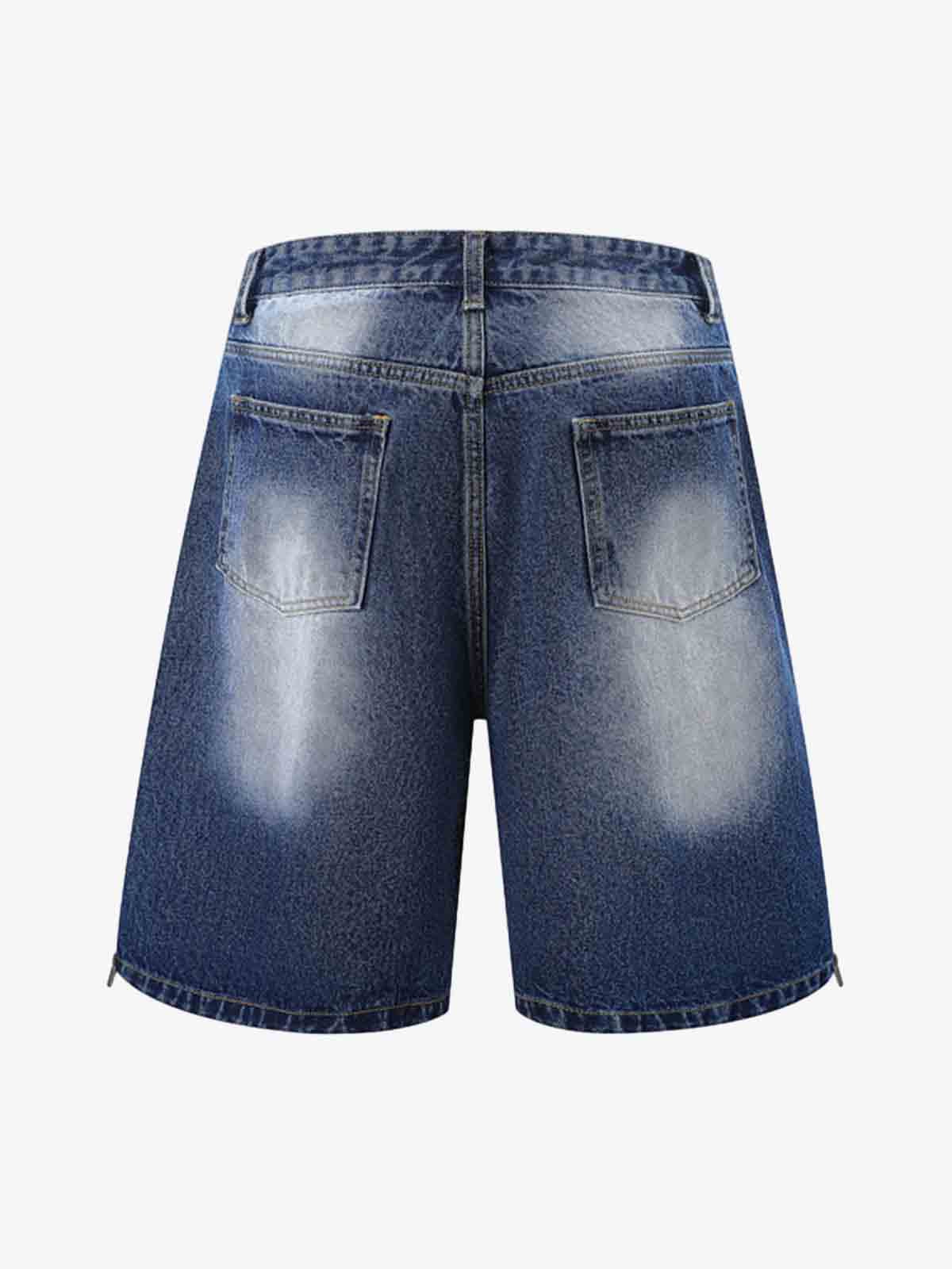 Thesupermade Old Washed Double Waistband Design Denim Jorts 