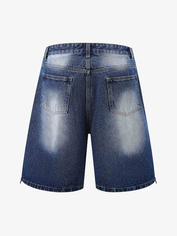 Thesupermade Old Washed Double Waistband Design Denim Jorts 