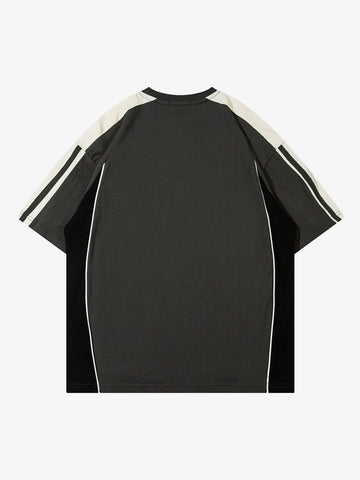 Color-Blocked Strip Racing T-shirt - 2076 