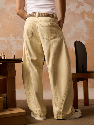 Washed Distressed Detachable Scarf Barrel Jeans - 2550 