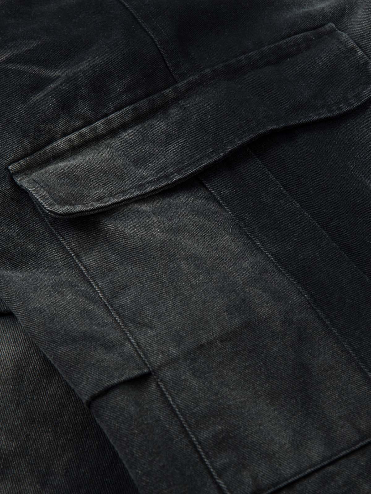 Washed Multi Pocket Drawstring Cargo Jeans 