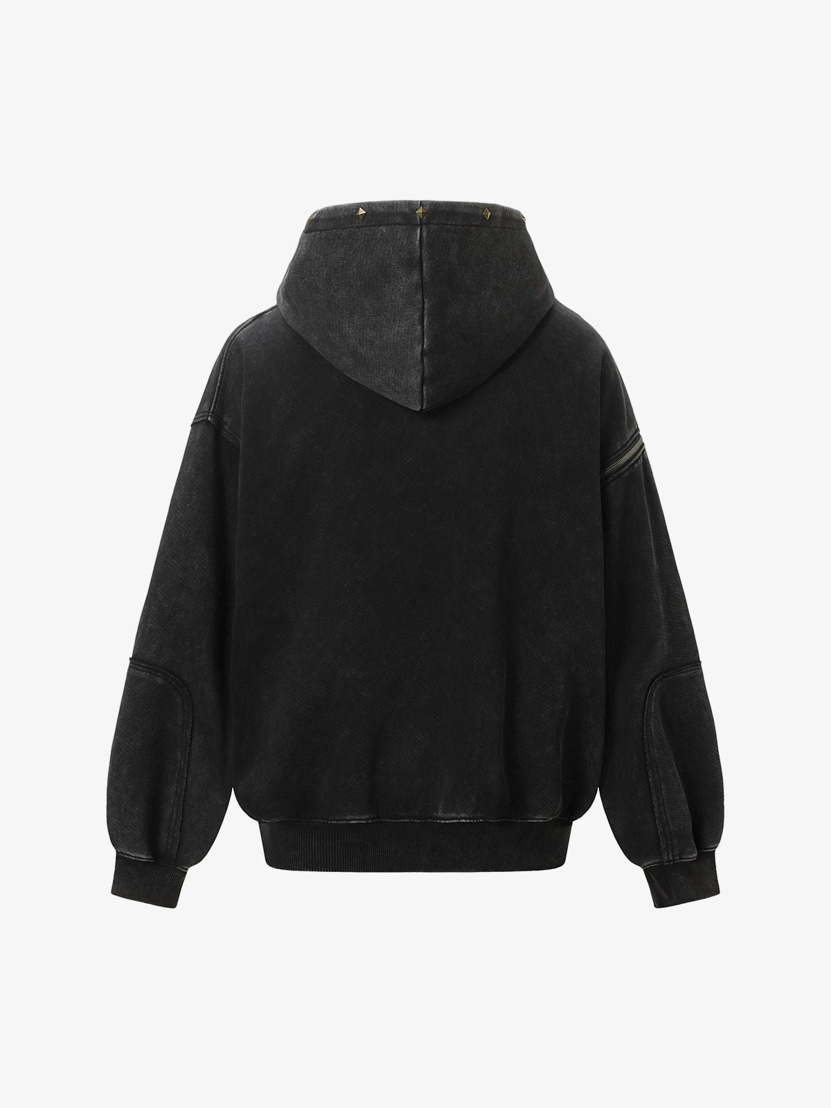 Street Washed Distressed Stitching Rivet Hooded Jacket 