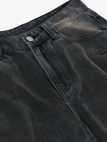 Washed Pleated Straight Jeans - 2263 
