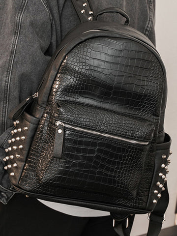 Rivet Crocodile-Print Backpack - 2464 