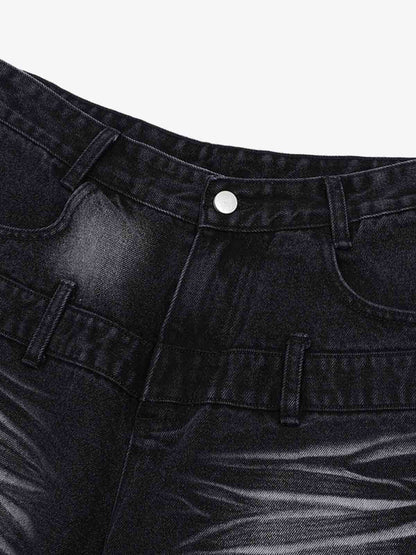 Thesupermade Old Washed Double Waistband Design Denim Jorts 
