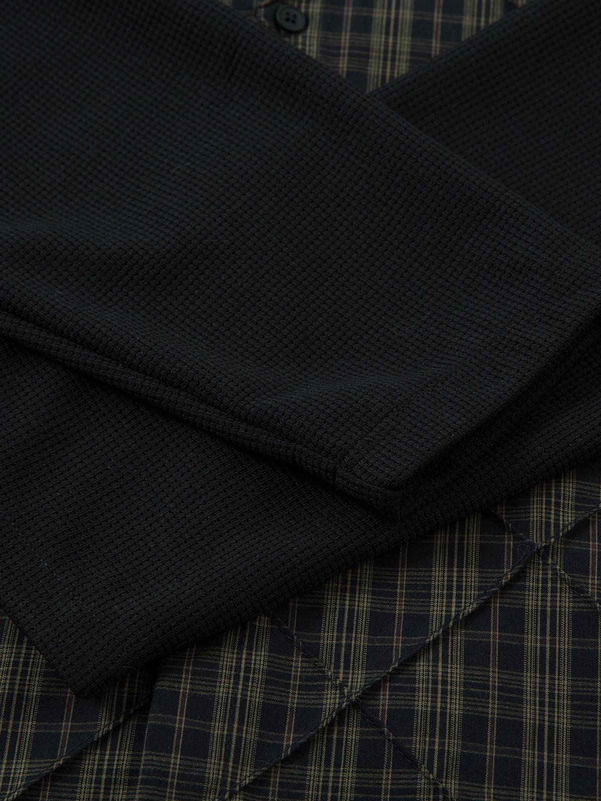 Heavy Plaid Pleated Striped Faux Two-Piece Polo Shirt 