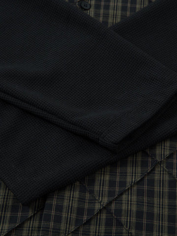 Heavy Plaid Pleated Striped Faux Two-Piece Polo Shirt 