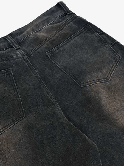 Washed Pleated Straight Jeans - 2263 