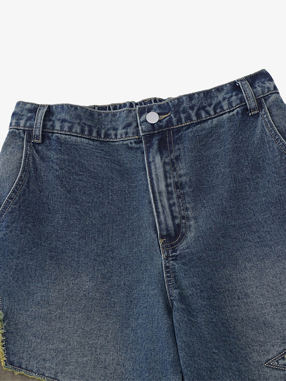 Street Patchwork Star Embroidered Denim Shorts - 2133 