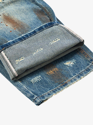 Retro Ink-Splashed Ripped Jeans 