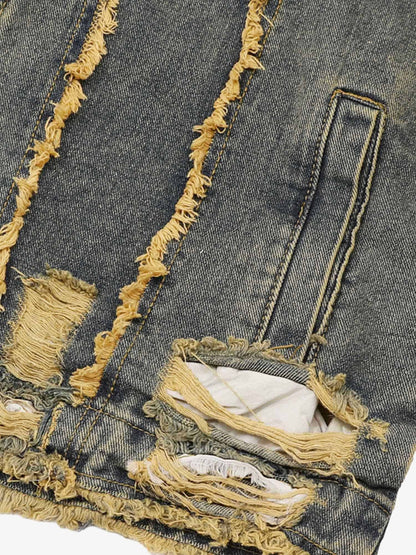 Thesupermade Distressed Washed Denim Jacket 