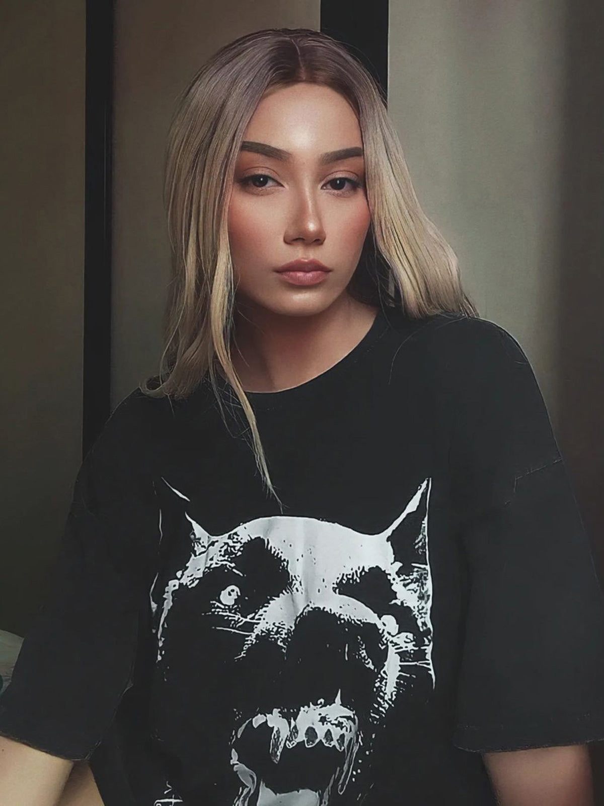 Thesupermade Doberman Print Washed T-shirt - 1856 