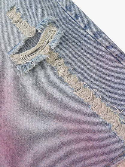 Distressed Tie-Dye Denim Jorts 