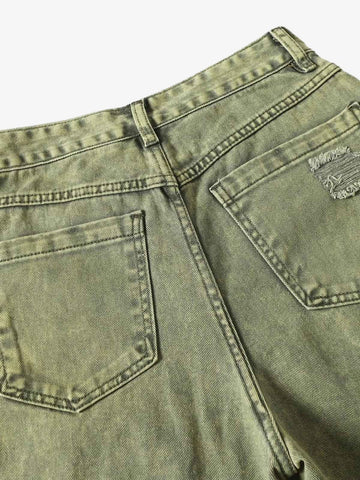 Washed Distressed Ripped Barrel Jeans 