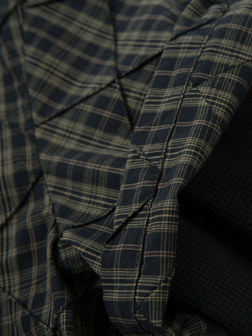 Heavy Plaid Pleated Striped Faux Two-Piece Polo Shirt 