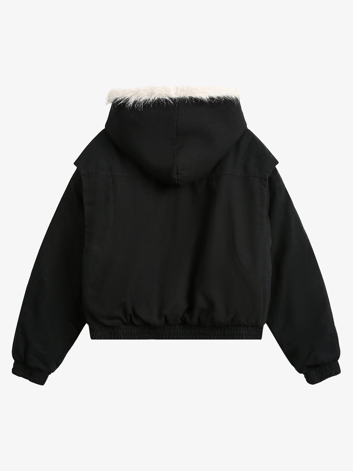 Spliced Fur Hooded Quilted Jacket - 2285 