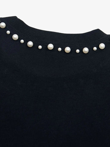 Elegant Pearl-Embellished Oversized T-Shirt 