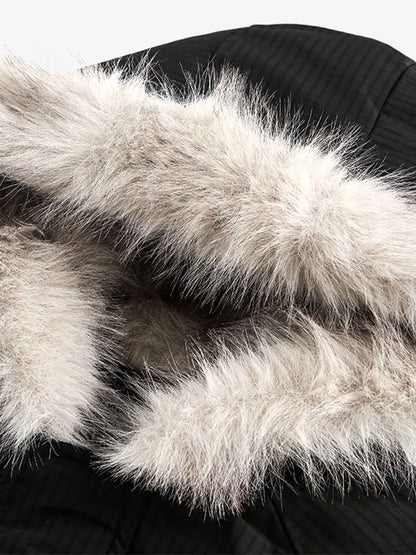 Retro Fur Hooded Fleece Bomber Jacket - 2478 