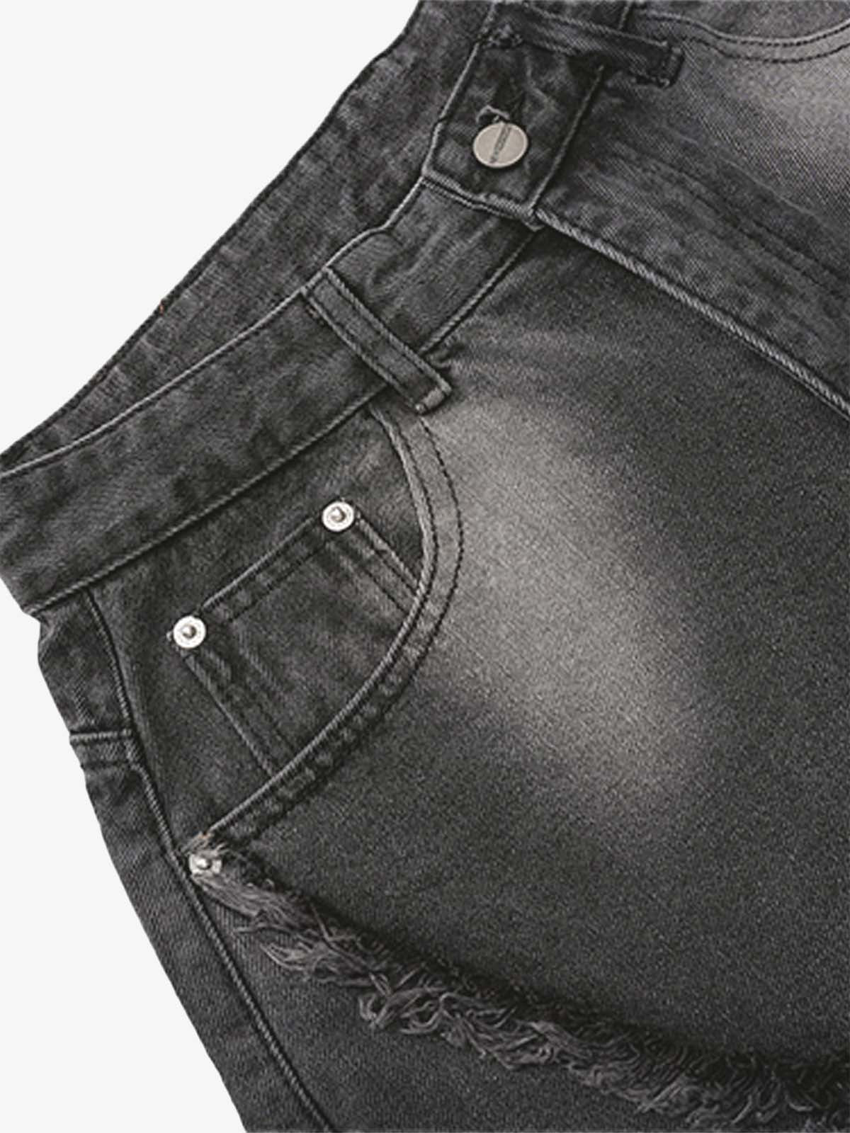 Washed Distressed Raw Edge Barrel Jeans - 2402 