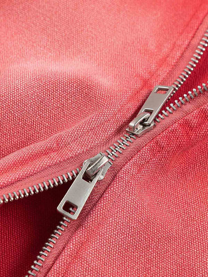 Retro Ripped Washed Contrast Color Work Jacket 