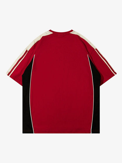 Color-Blocked Strip Racing T-shirt - 2076 