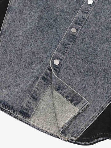 Deconstructed Patchwork Short-Sleeve Cropped Denim Set 