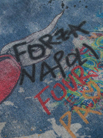 Tie-Dye Denim Graffiti Polo T-Shirt 