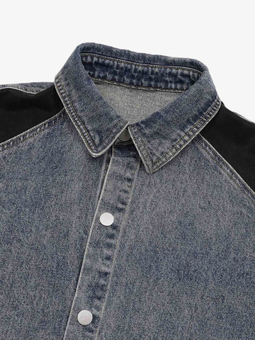 Deconstructed Patchwork Short-Sleeve Cropped Denim Set 