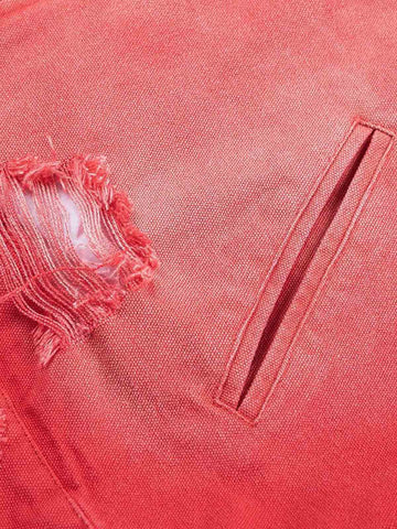 Retro Ripped Washed Contrast Color Work Jacket 