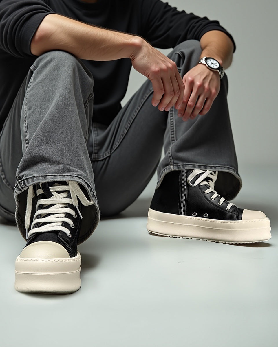 Rubber Sole High-Top Side Zipper Platform Sneakers - 2273 