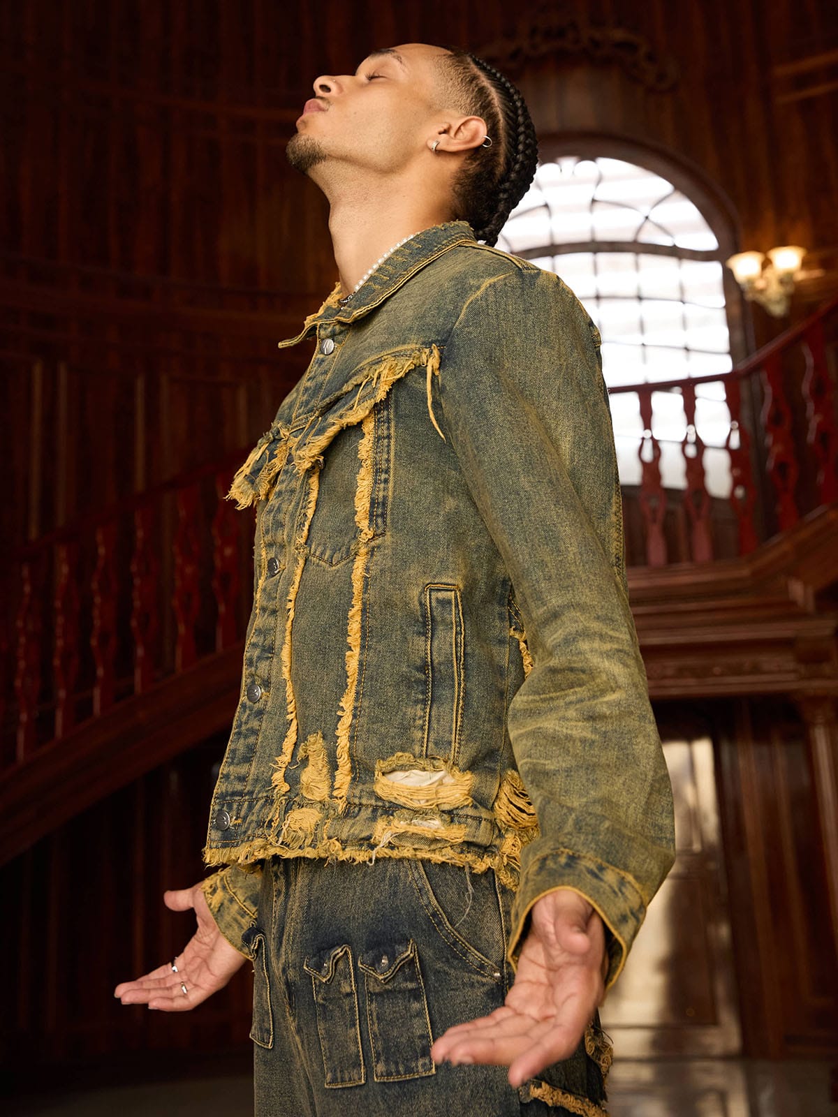 Thesupermade Distressed Washed Denim Jacket 