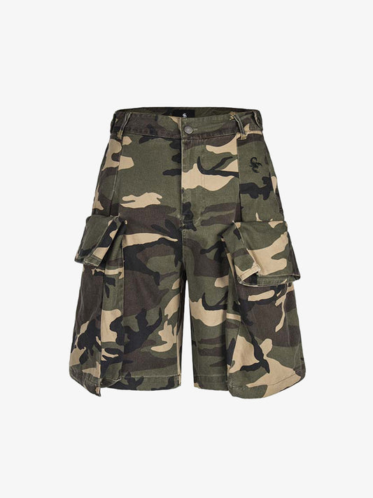 Camouflage Baumwoll-Cargo-Multipocket-Jorts