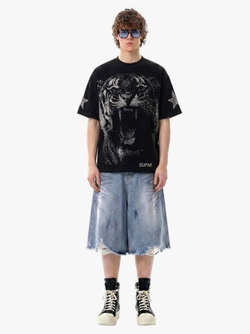 Tiger Graphic Star Sleeve T-Shirt 