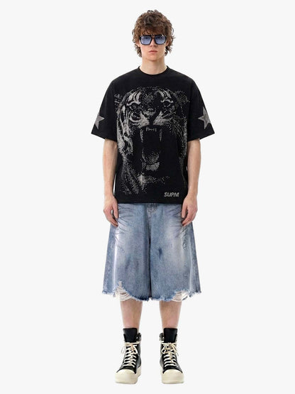 Tiger Graphic Star Sleeve T-Shirt 