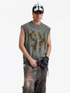 Ärmelloses T-Shirt mit gewaschenem Blumenmuster